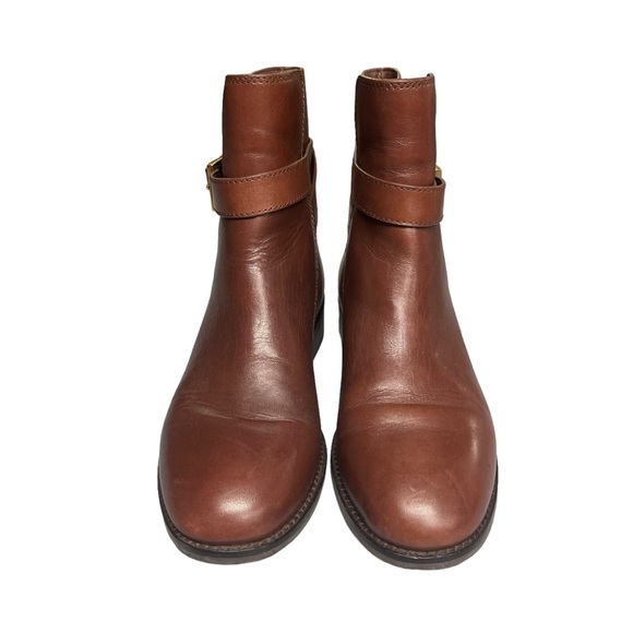 Tory Burch | Brooke Brown Leather Ankle Bootie With Strap Detailing - Picture 2 of 7